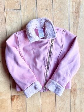 Little Lass Faux Suede Moto Jacket Pink Sherpa Lined Toddler Girl Size 3T